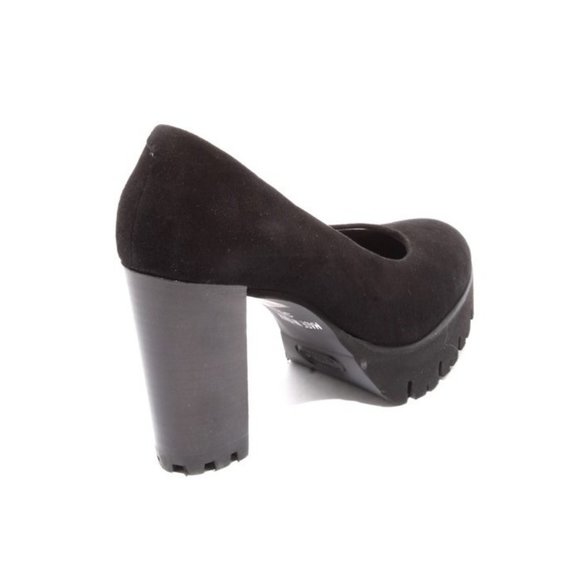 Italian Black Suede / Leather Platform Heel Shoes Pumps - Picture 4 of 8